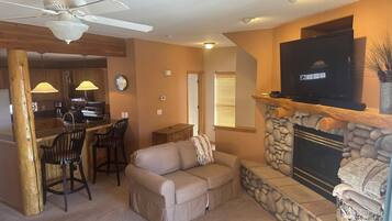 TV, fireplace, DVD player, stereo