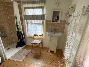 Dusche, Haartrockner, Seife, Toilettenpapier