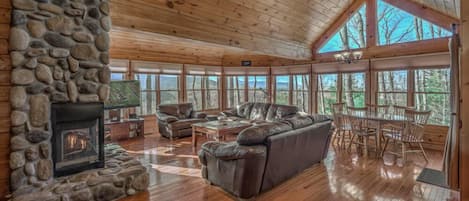 Télévision LCD, cheminée, jeux vidéo, lecteur de DVD