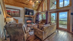 Een televisie, een open haard, videogames en een dvd-speler