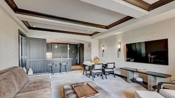 TV, fireplace, foosball, video library