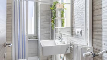 Shower, hair dryer, bathrobes, bidet