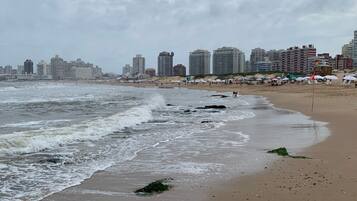 Perto da praia, espreguiçadeiras