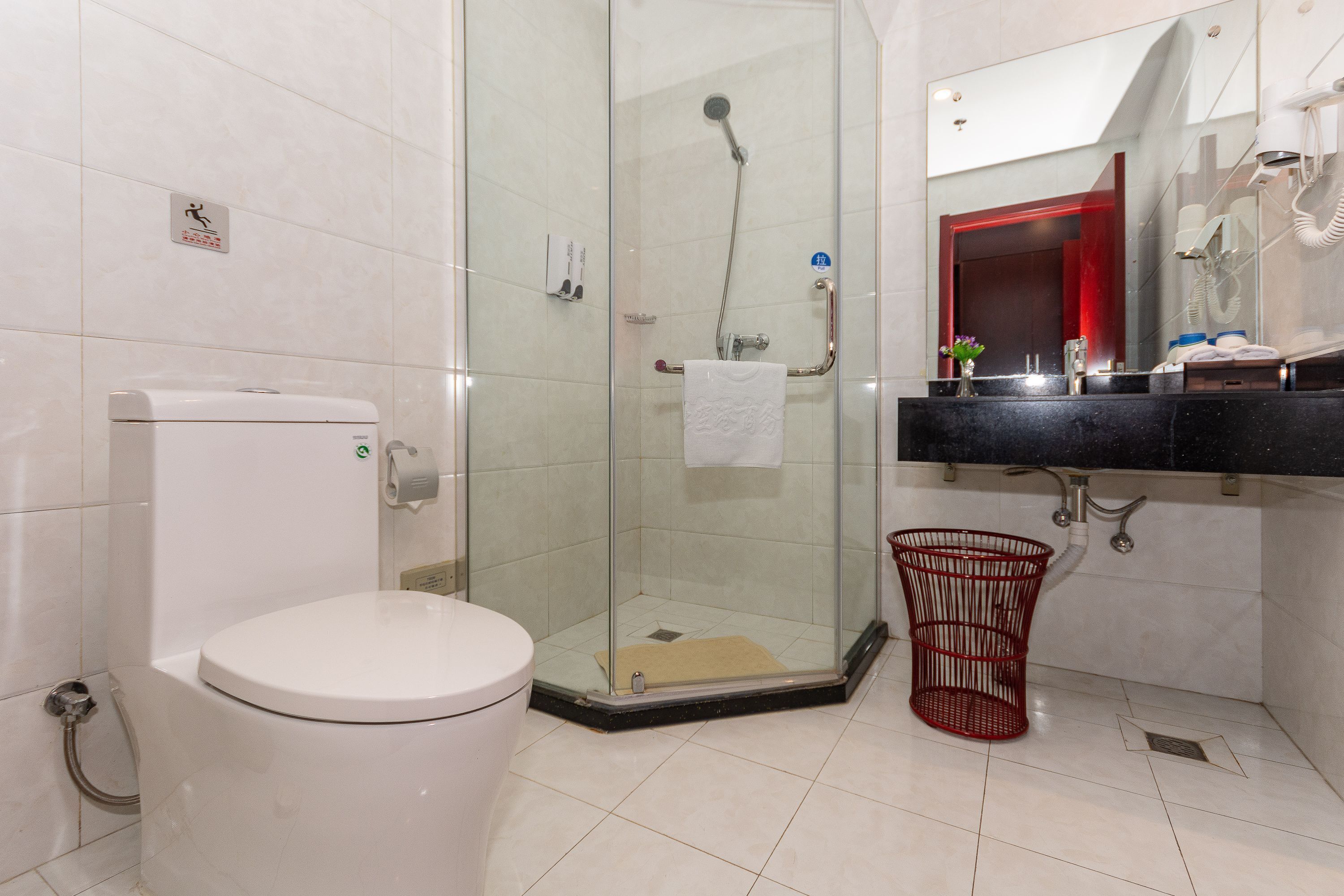 shower, free toiletries, hair dryer, slippers