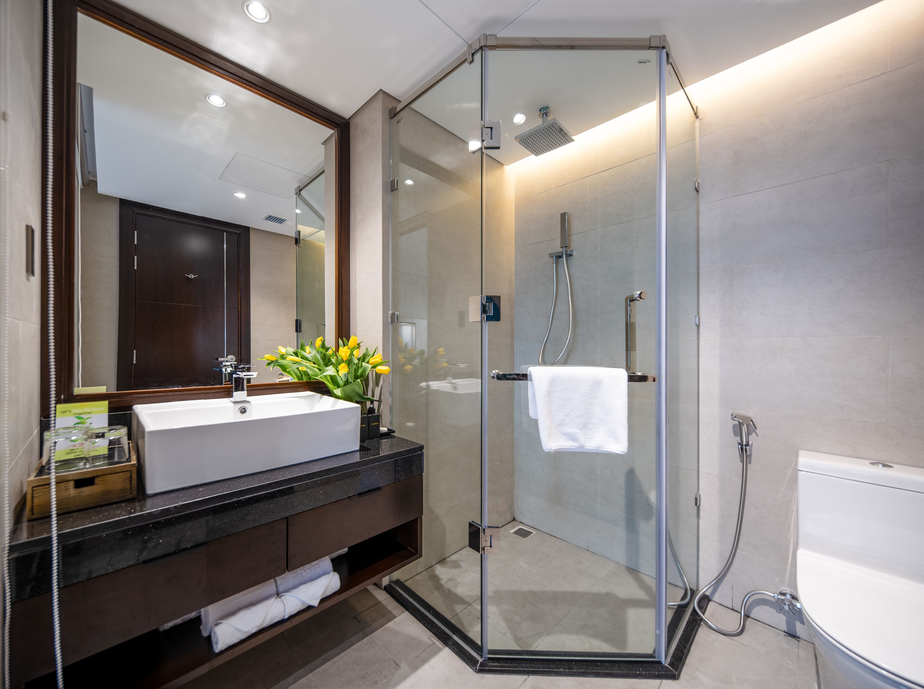 free toiletries, hair dryer, bathrobes, slippers