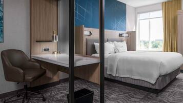 Pillow-top beds, desk, laptop workspace, blackout curtains