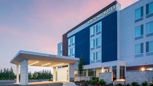 A modern hotel with a covered entrance, a sign reading "SPRINGHILL SUITES BY MARRIOTT," and a landscaped area with plants. - SpringHill Suites by Marriott Winchester (Winchester)