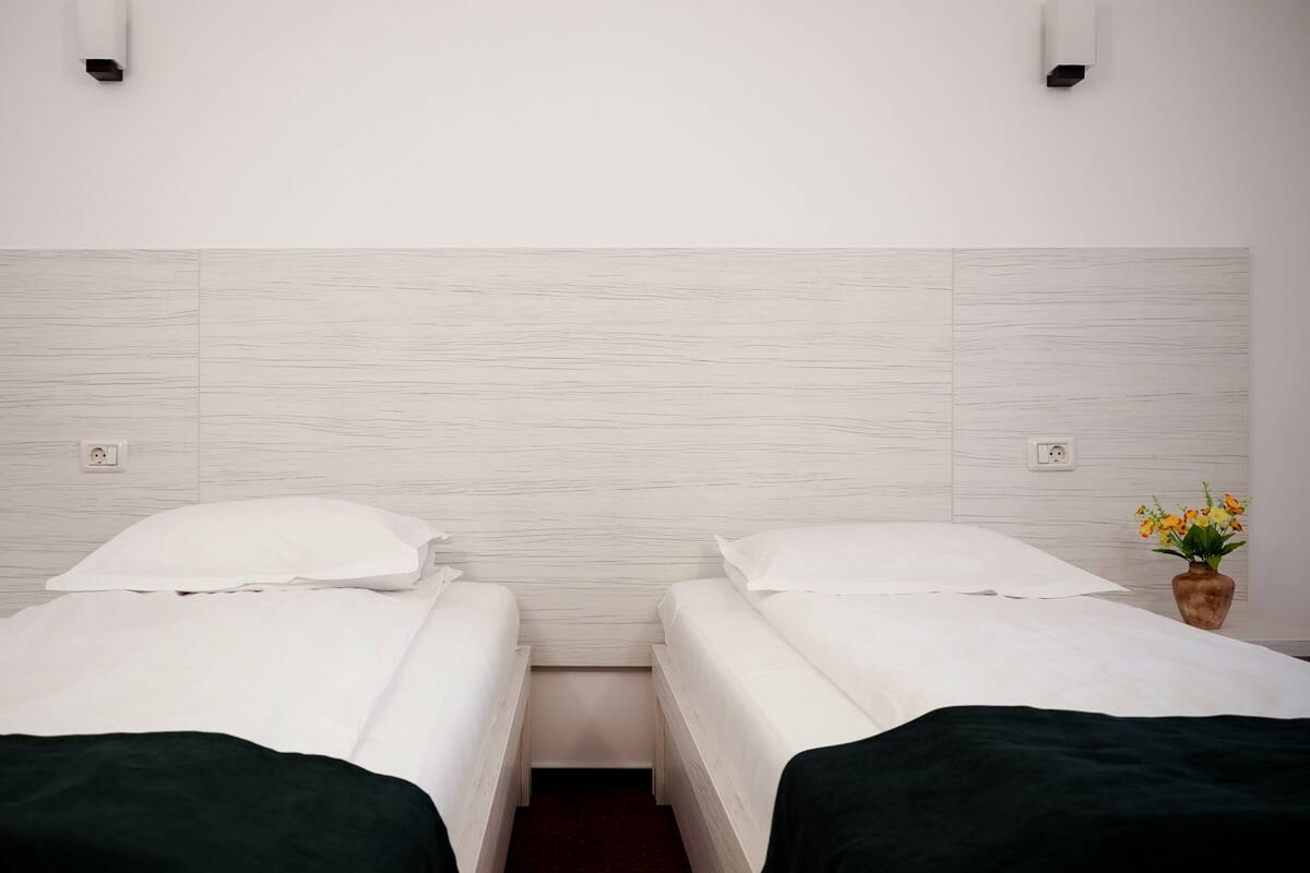 Habitación básica con 2 camas individuales | Wifi gratis y ropa de cama