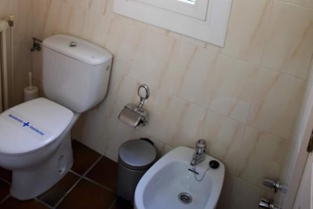 Chuveiro, secador de cabelo, toalhas de banho, sabonete