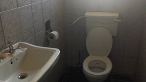 A small bathroom with a sink, toilet, and a window. - Kamuboola Lodge (Choma)