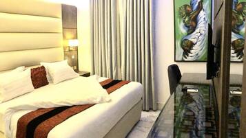 Individually decorated, individually furnished, desk, laptop workspace