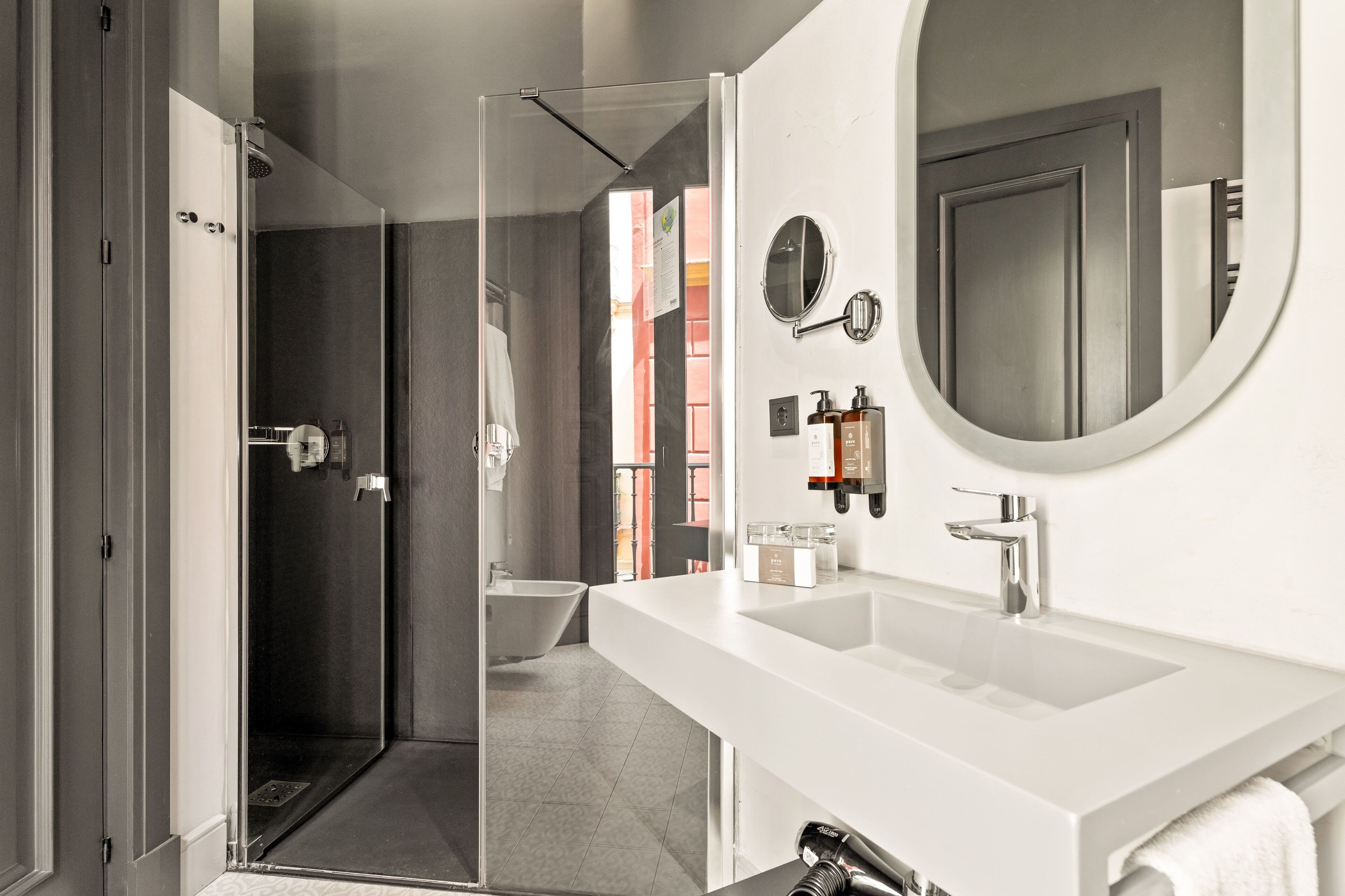 superior double or twin room | bathroom | shower, hair dryer, towels, soap