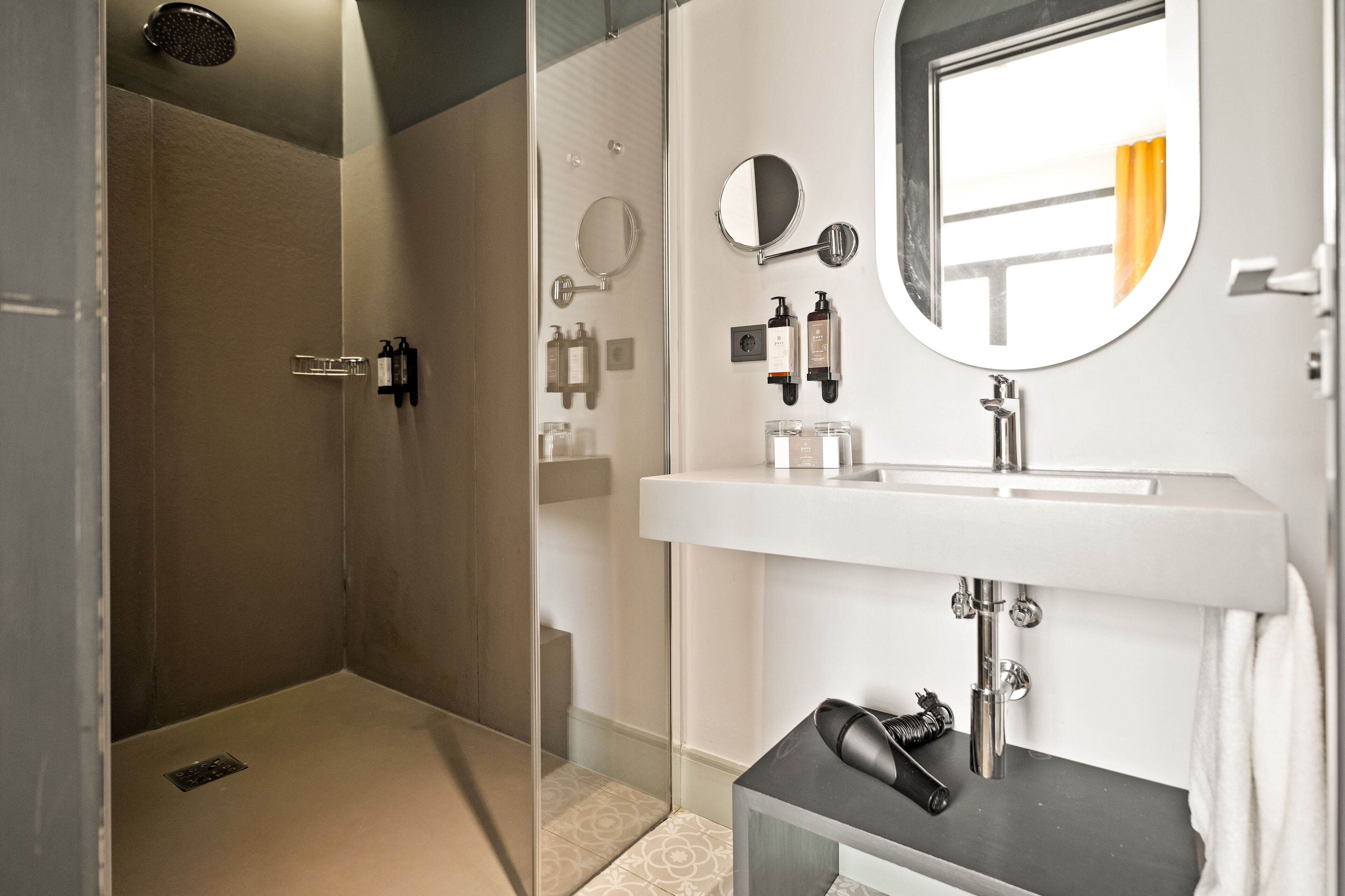 superior double or twin room | bathroom | shower, hair dryer, towels, soap