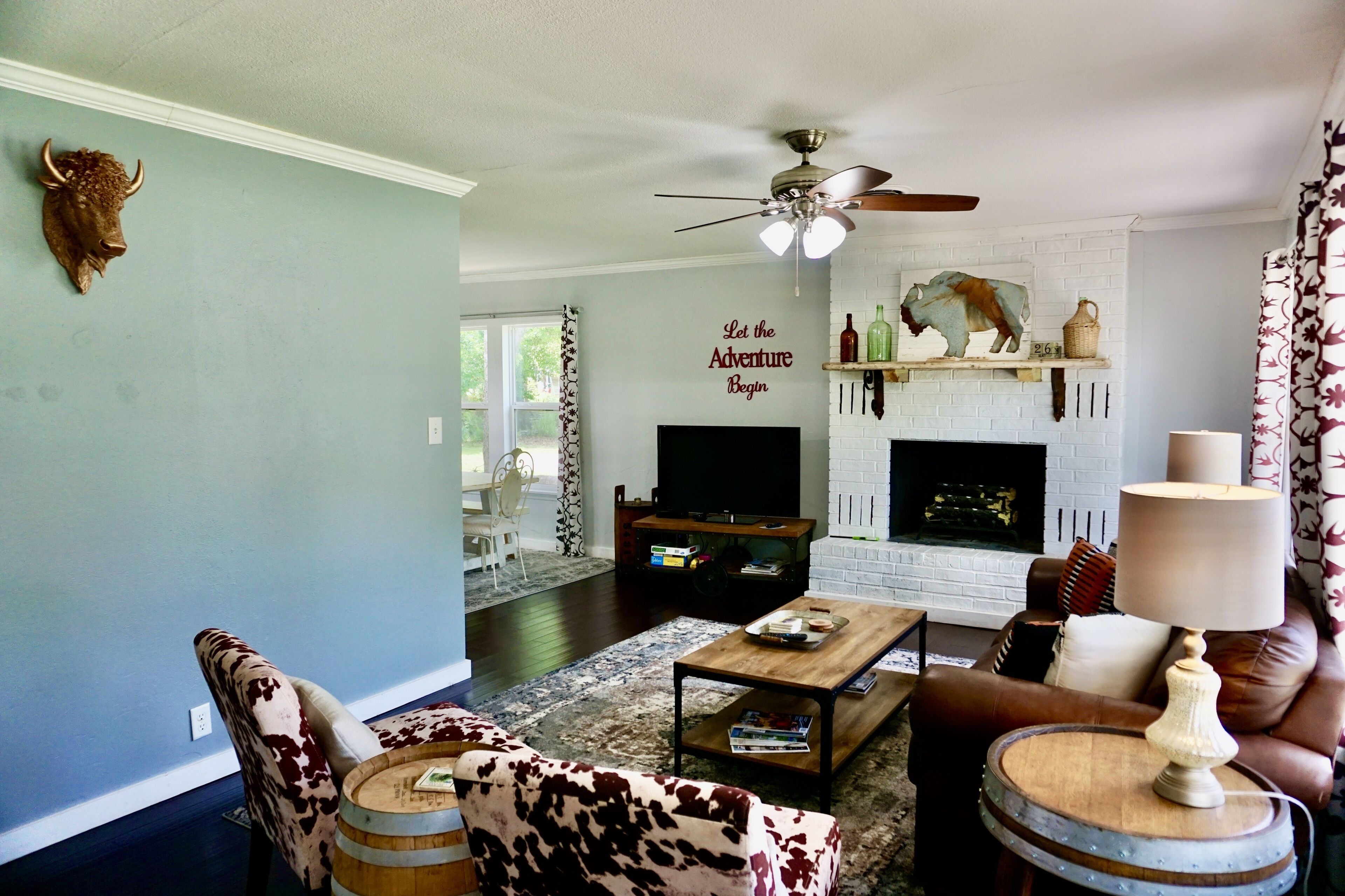 The Painted Buffalo, cozy, bright, fire pit!