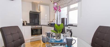 Fridge, microwave, oven, toaster