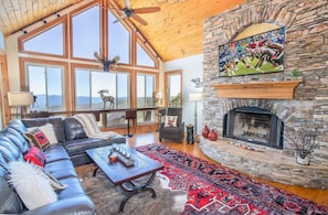 TV, fireplace, video games, DVD player