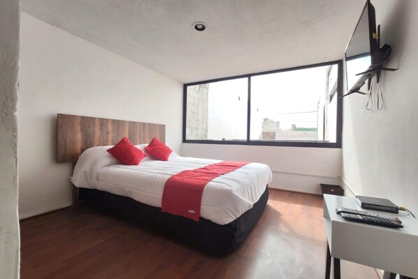 Desk, free WiFi, bed sheets