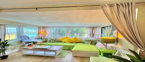 Smart TV, DVD player, books, music library