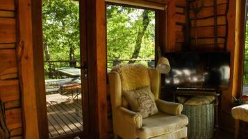 TV, peis, bøker og stereoanlegg