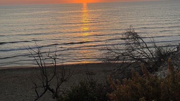 A sunset over a calm sea with a beach in the foreground. - F2 apartments with panoramic sea views (corse)