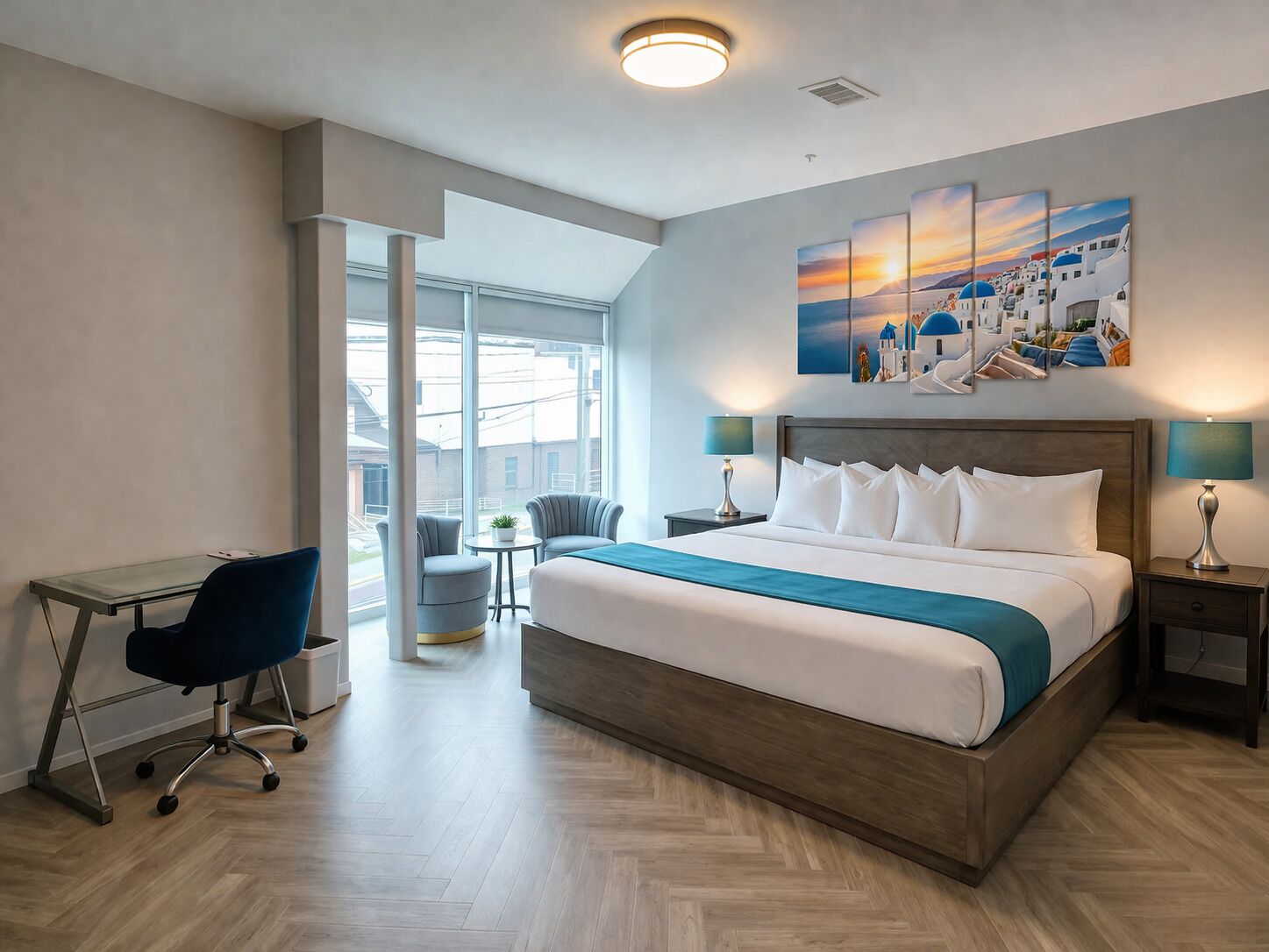 Luxury Suite - Bedroom w/ King Bed and 65'' TV and Livingroom with Sofa Queen Bed and another 65' TV | Egyptian cotton sheets, premium bedding, down comforters, pillowtop beds