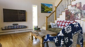 TV, fireplace, DVD player, video library