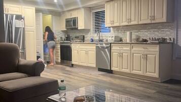 Fridge, microwave, oven, dishwasher