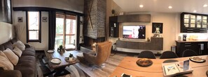 TV, fireplace, DVD player, books