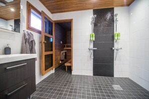 Dusche, Haartrockner, Handtücher, Seife