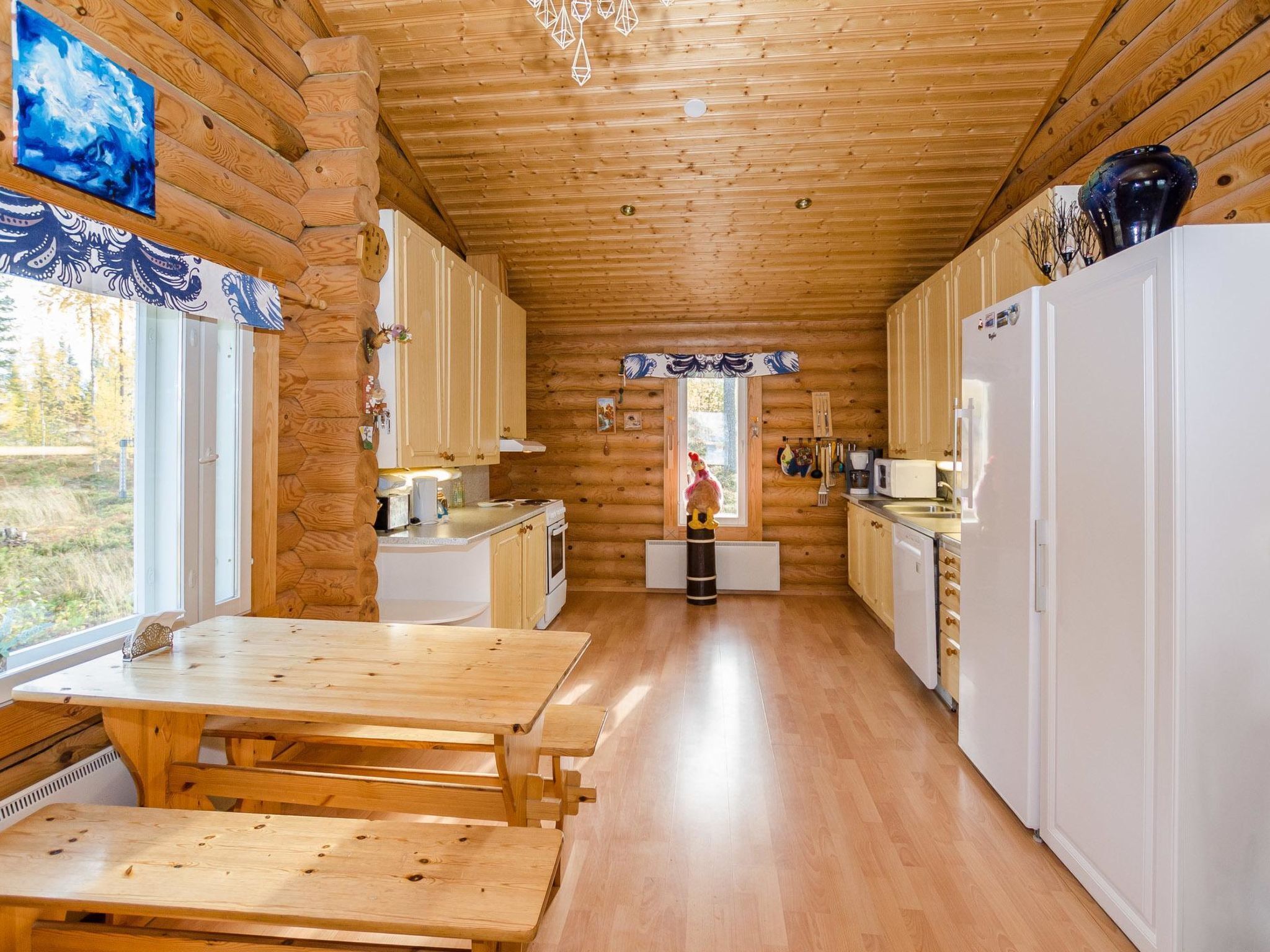 Fridge, microwave, dishwasher, cookware/dishes/utensils