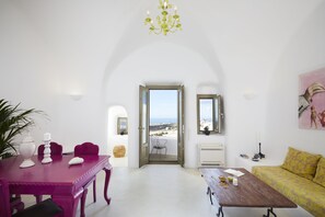 House, 2 Bedrooms, Hot Tub (Split Level) | Living room | Flat-screen TV - The Small Architect's House (Santorini)