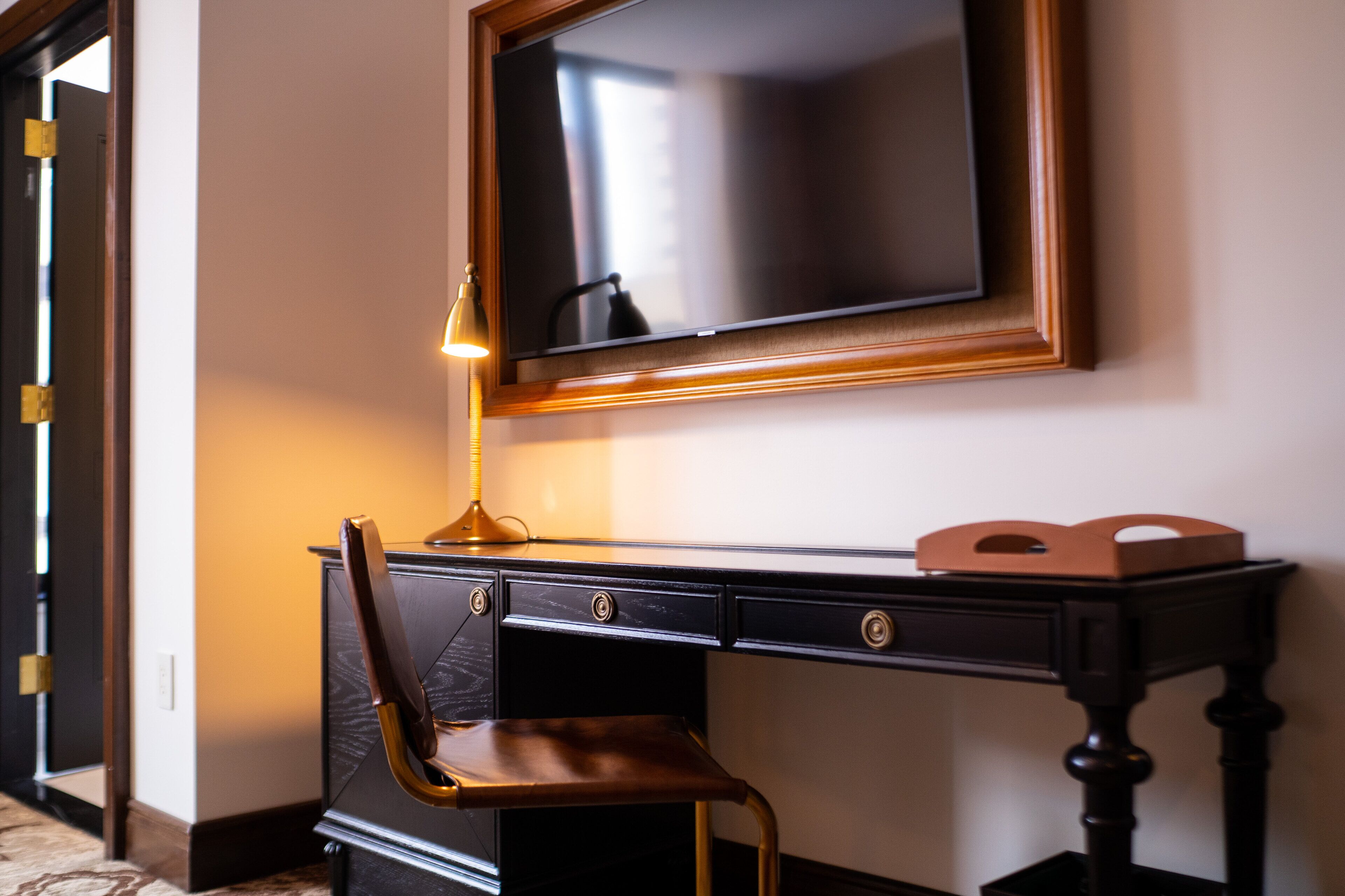 1 bedroom, desk, laptop workspace, blackout curtains