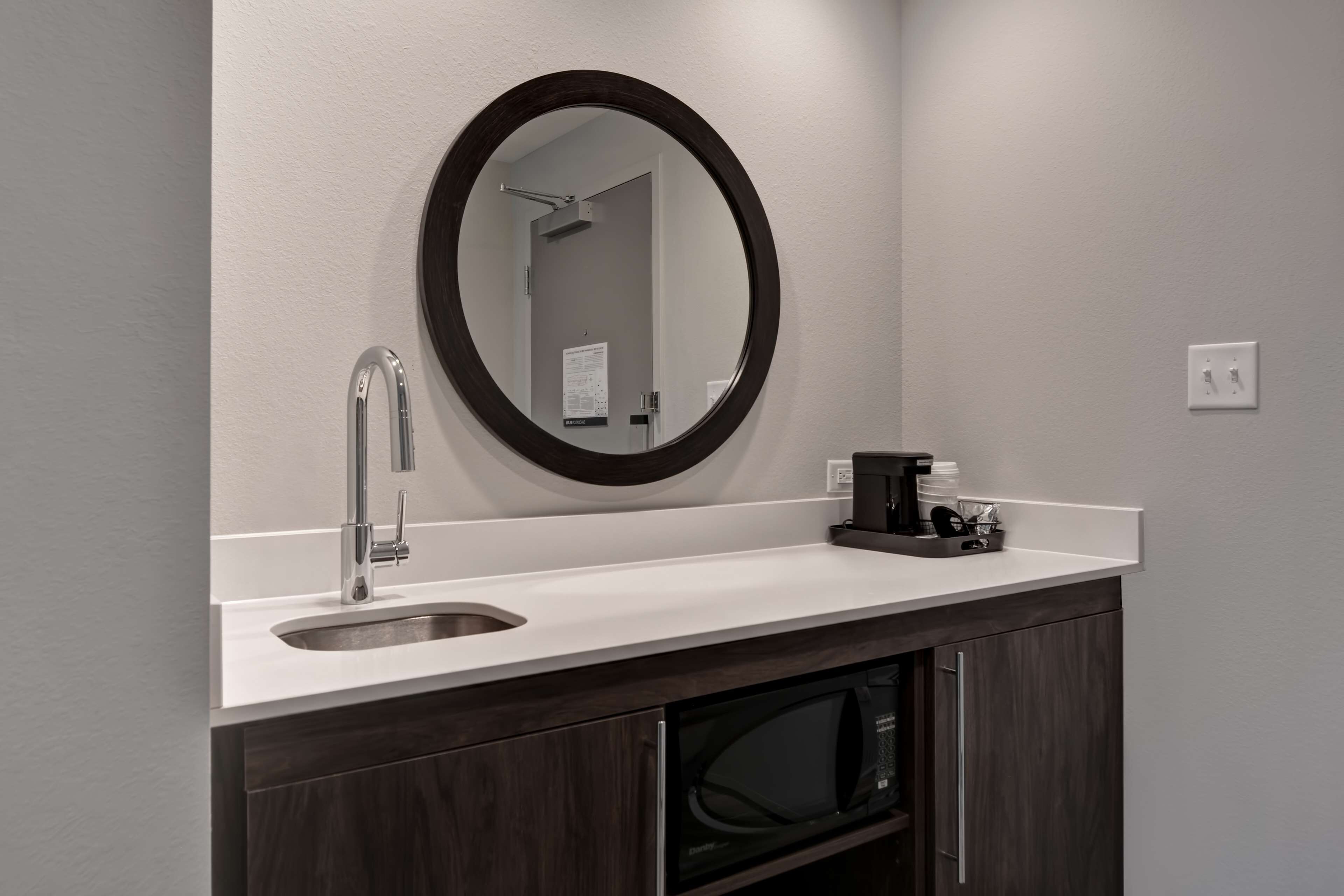 mini-fridge, microwave