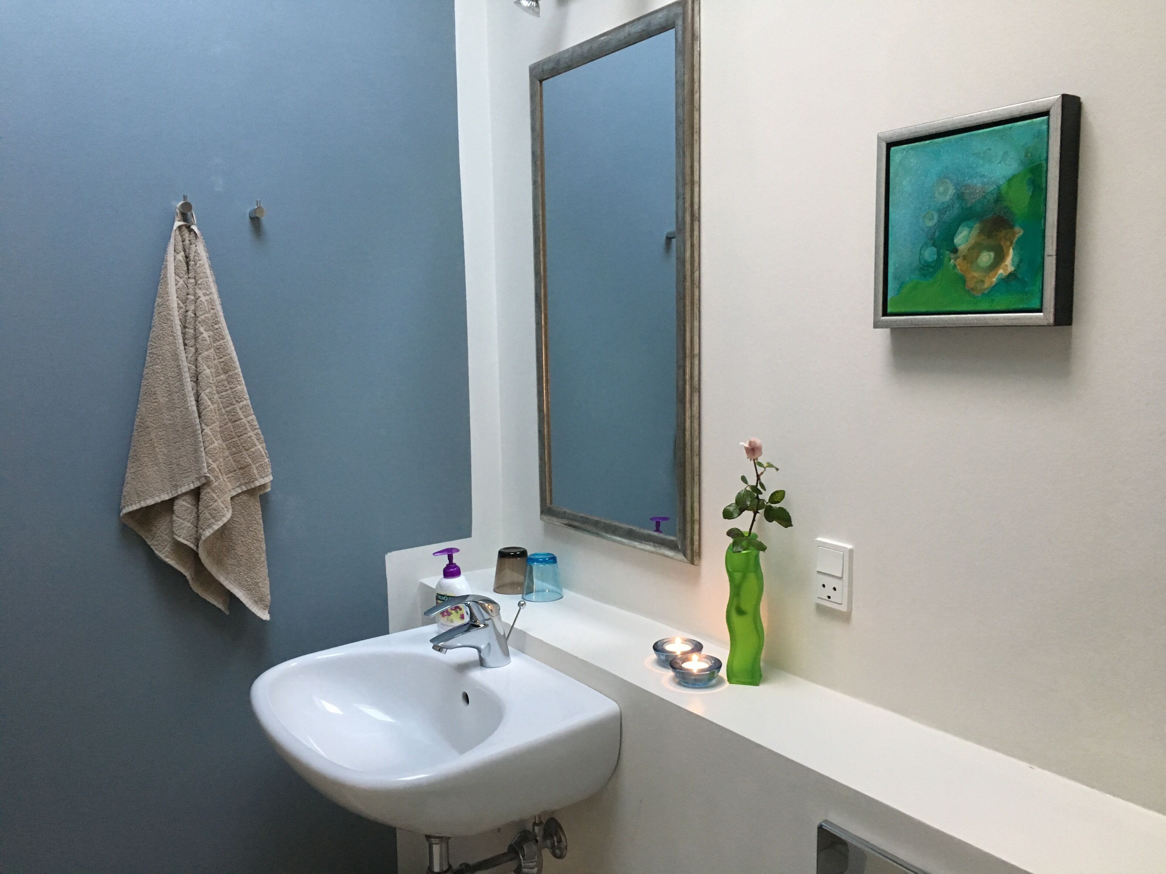 basic double room, terrace | bathroom | hair dryer, towels