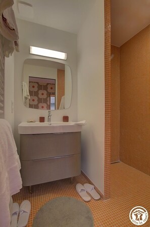 Habitación doble (Ambre) | Baño | Regadera, secadora de cabello, toallas, jabón