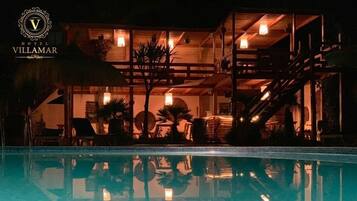 Outdoor pool, open 8:00 AM to 7:00 PM, pool umbrellas, sun loungers