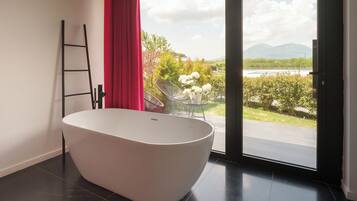 Deluxe Double Room, 1 Bedroom, Bathtub, Pool View | Premium bedding, minibar, blackout drapes, soundproofing