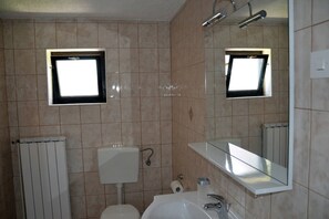 Hair dryer, towels, toilet paper