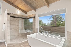 Bathtub, hair dryer, towels