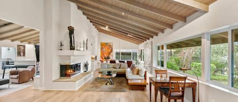 Télévision, cheminée, espaces bureaux