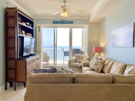 Condo, 2 Bedrooms, Balcony, Beachfront (P103) | Living area | Flat-screen TV, DVD player
