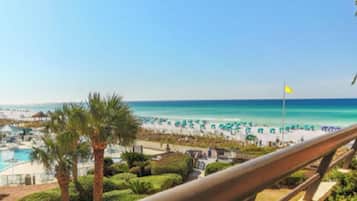On the beach, sun-loungers