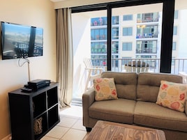 Flat-screen TV, DVD player