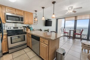 Condo, 1 Bedroom, Balcony, Beachfront (875) | Private kitchen | Coffee/tea maker, full-sized fridge, microwave, oven