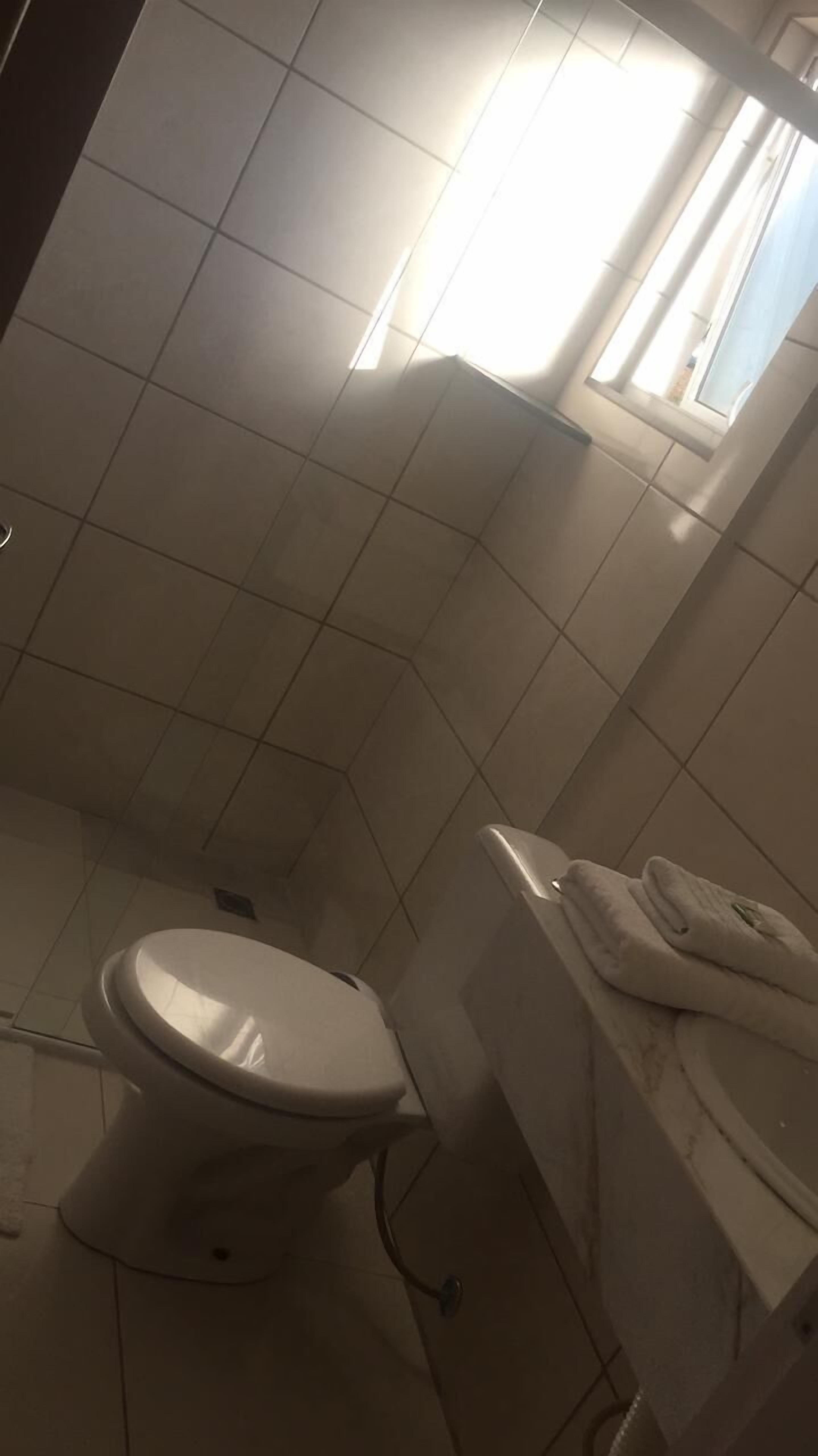 A bathroom with a toilet, a sink, and a window.