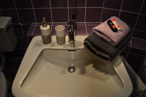 Suihkun ja ammeen yhdistelmä, hiustenkuivaaja, pyyhkeet, sampoo