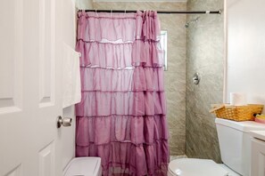 Hair dryer, towels, toilet paper
