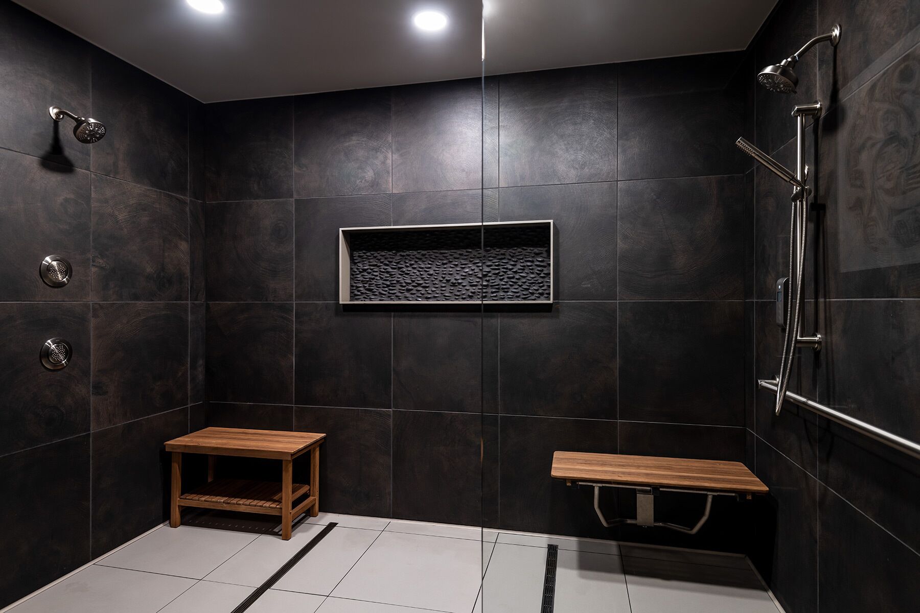 shower, designer toiletries, hair dryer, bathrobes