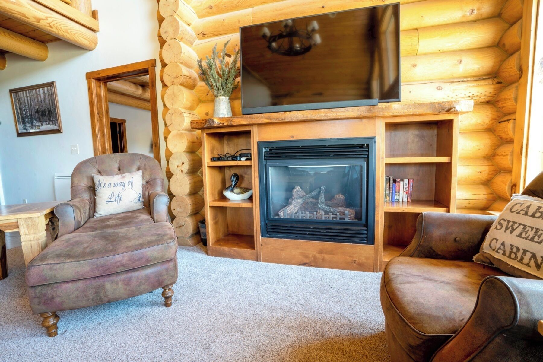 TV, fireplace