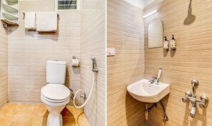 Shower, free toiletries, towels
